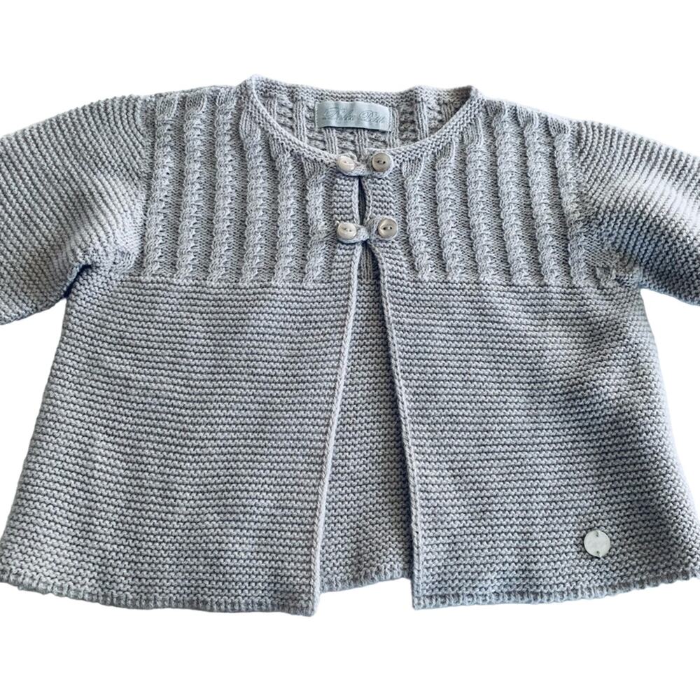 Dolce Petit girls cable knit blush gray nuetral cardigan sweater size 9 months
